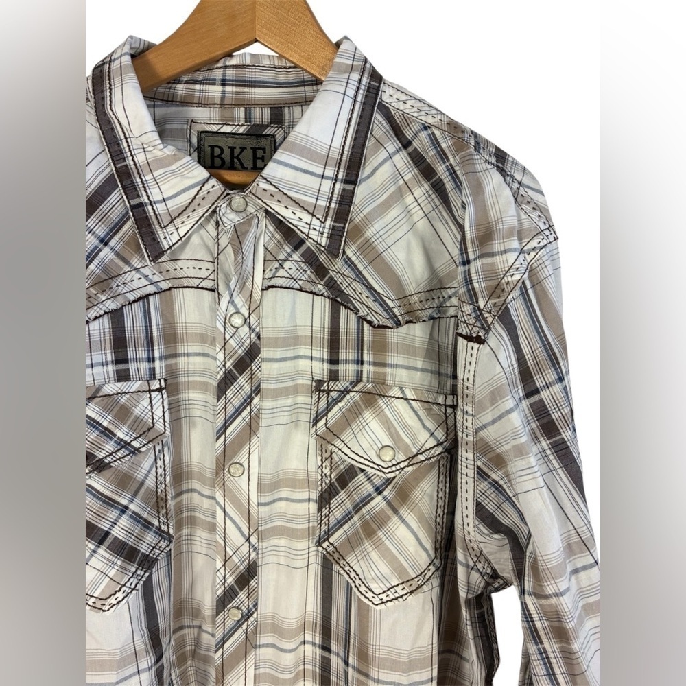 BKE Shirt Men 2XL Slim Fit Pearl Snap Plaid Western Button Up Long Sleeve